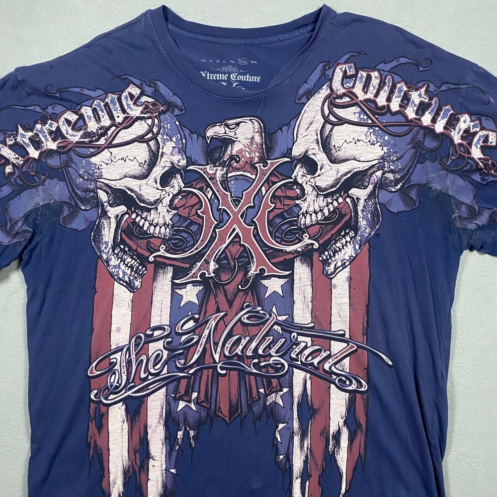 Xtreme Couture Randy Couture The Natural Skull Eagle Graphic T-Shirt Blue 2XL